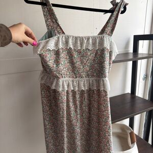 Floral Dress with Lace Trim